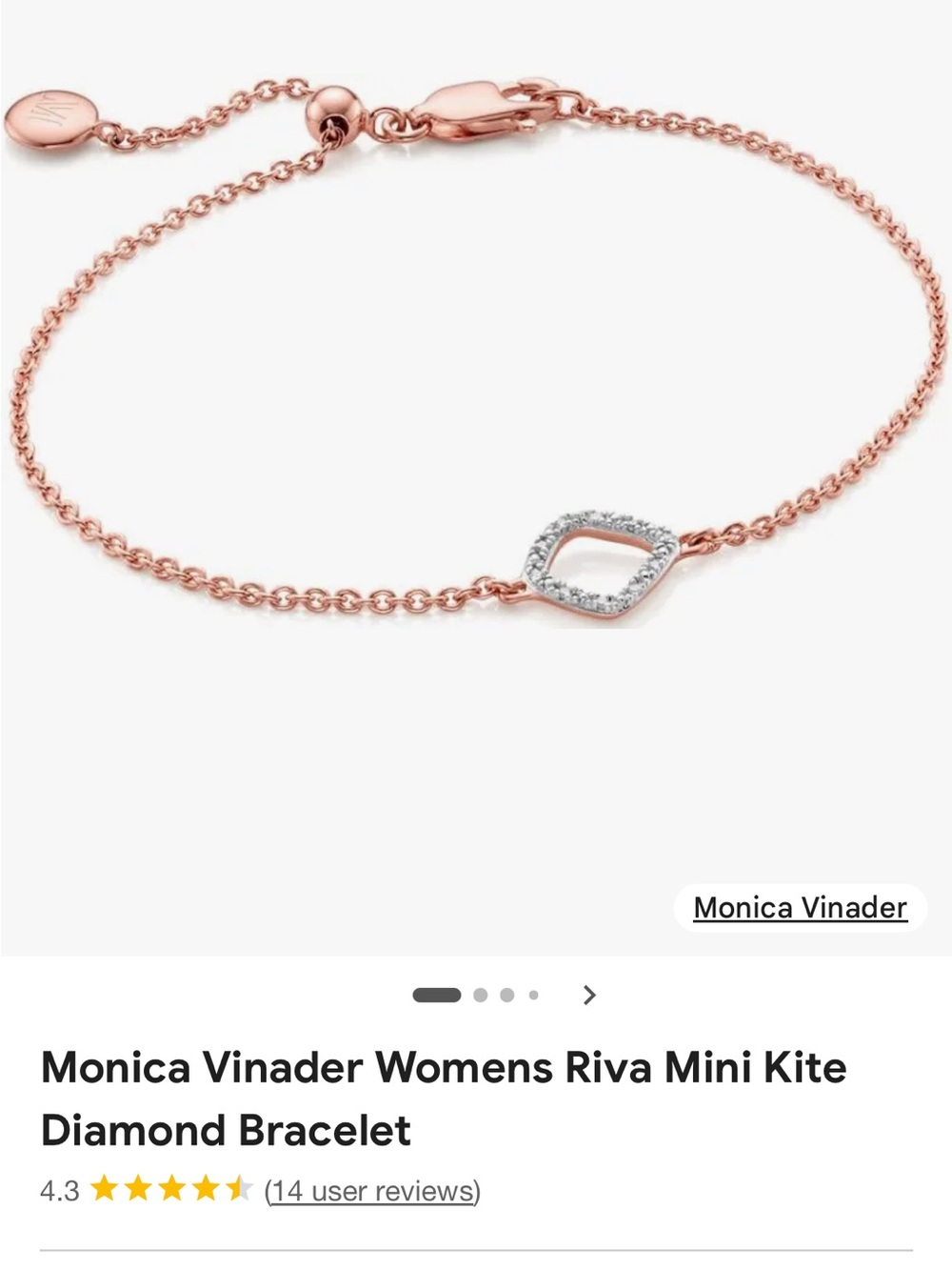 MONICA VINADER Rose Gold Kite Bracelet with Diamond Pavé